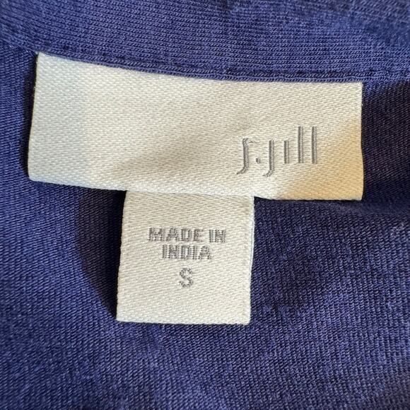 J. Jill dress Ink blue short sleeved knit open button neck layered back Sz S - Picture 8 of 9